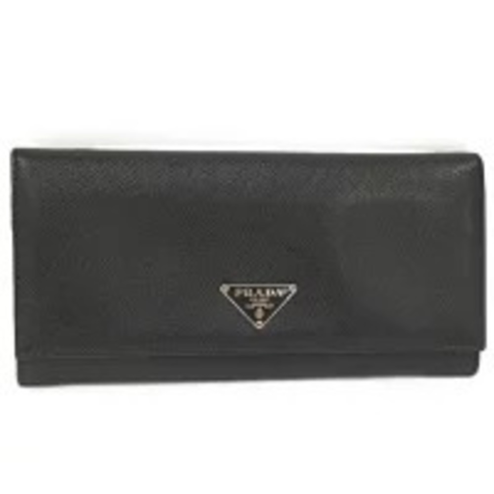 Prada Bi fold Long Wallet Saffiano Leather Black
